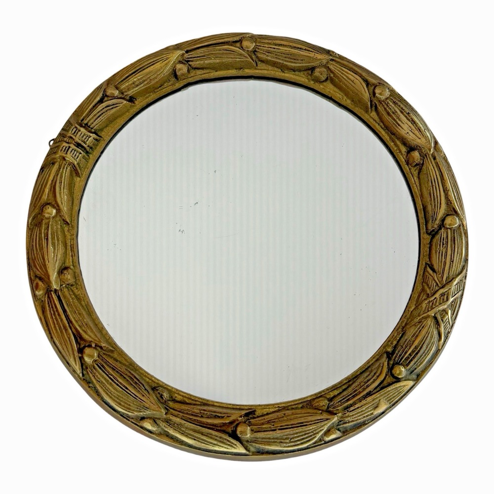 Unbranded Accent Mirror Unisex 8.75" Gold Good Laurel Wreath Brass MCM VTG